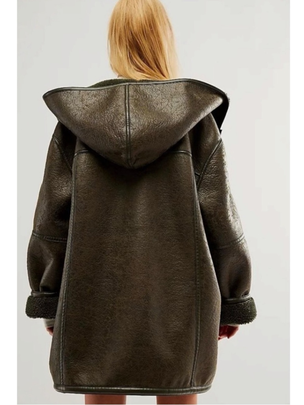 Free People Oversized Sherpa Hoodie Miller Vegan Chunky Jacket Coat Size Large - Picture 5 of 16